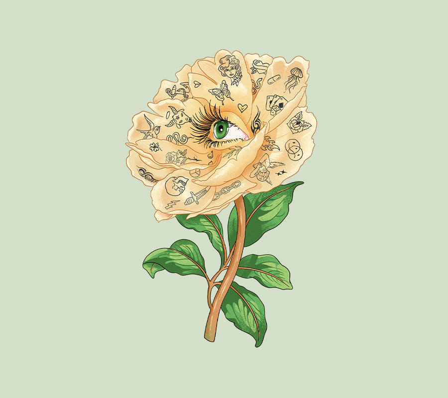 a beautiful white rose-covered with tattoos - original art by useless treasures